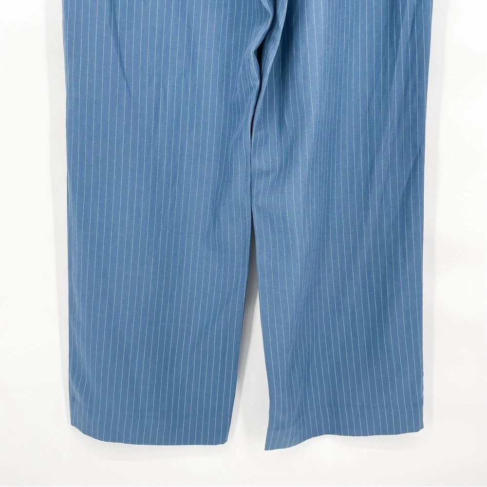 NWT Banana Republic Wide-Leg Tencel™-Linen Pull-On Pant in Blue Stripe Large